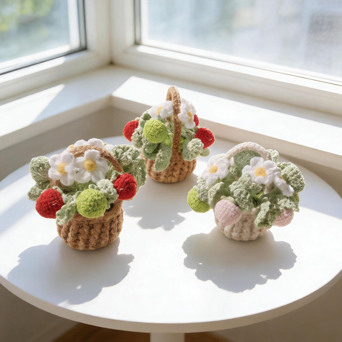 Crochet Strawberry Flower Basket | Handmade Amigurumi Decor | Kawaii Desk Decor | housewarming gift