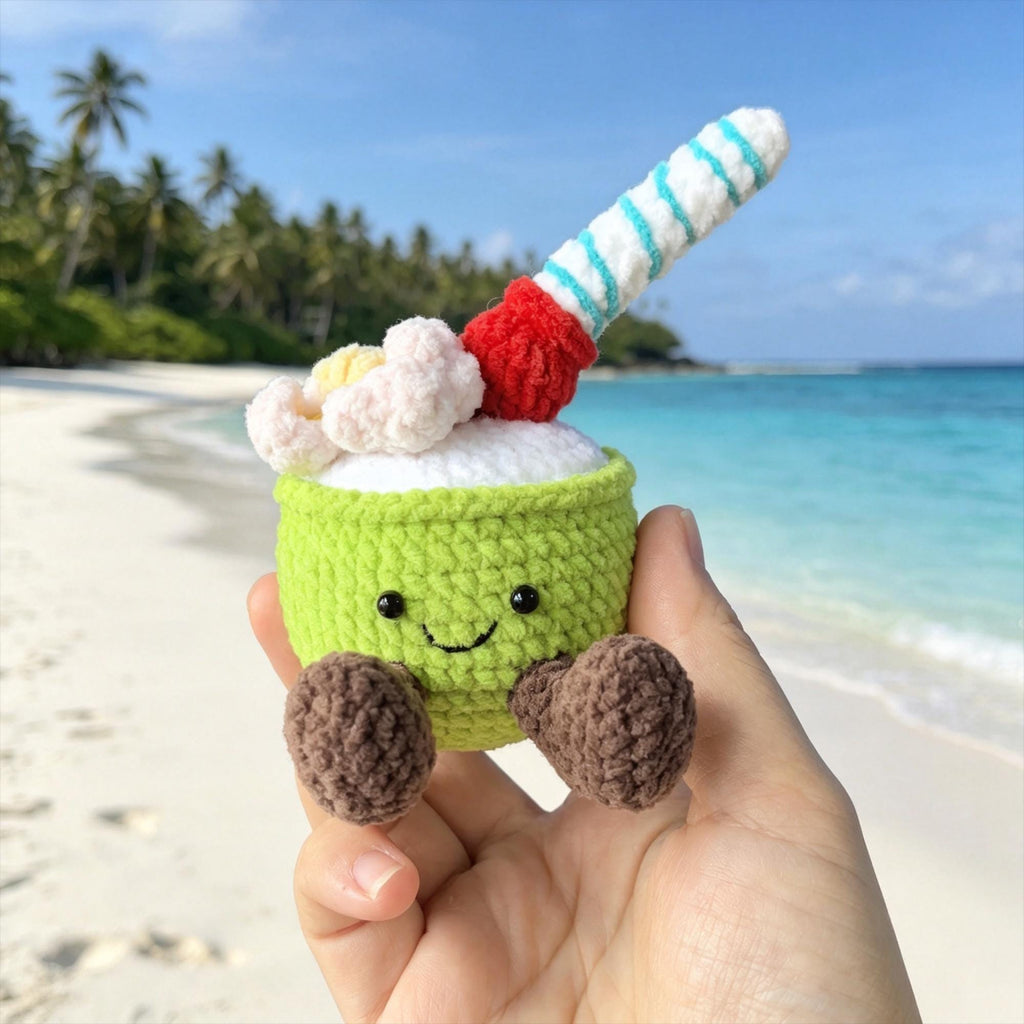 Crochet Summer Drink Plush, Handmade Coconut & Lemon Amigurumi, Cute Tropical Decor, Kawaii Desk Companion, Summer Gift