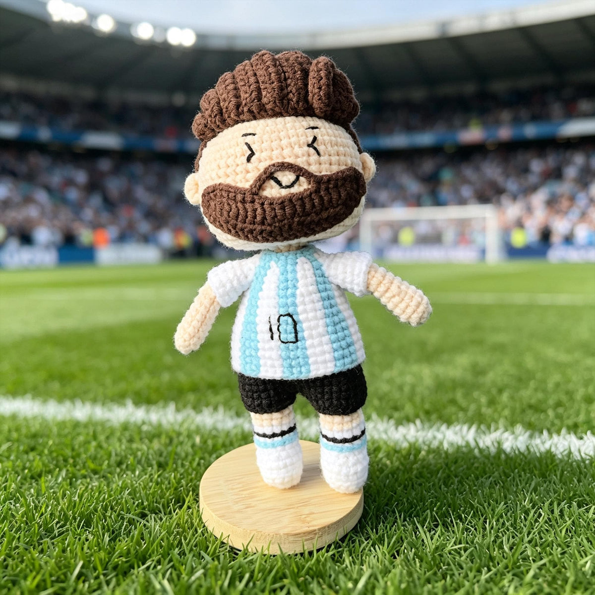 Messi Inspired Crochet Doll with Football,  Handmade Soccer Player Gift, Football Fan Decor