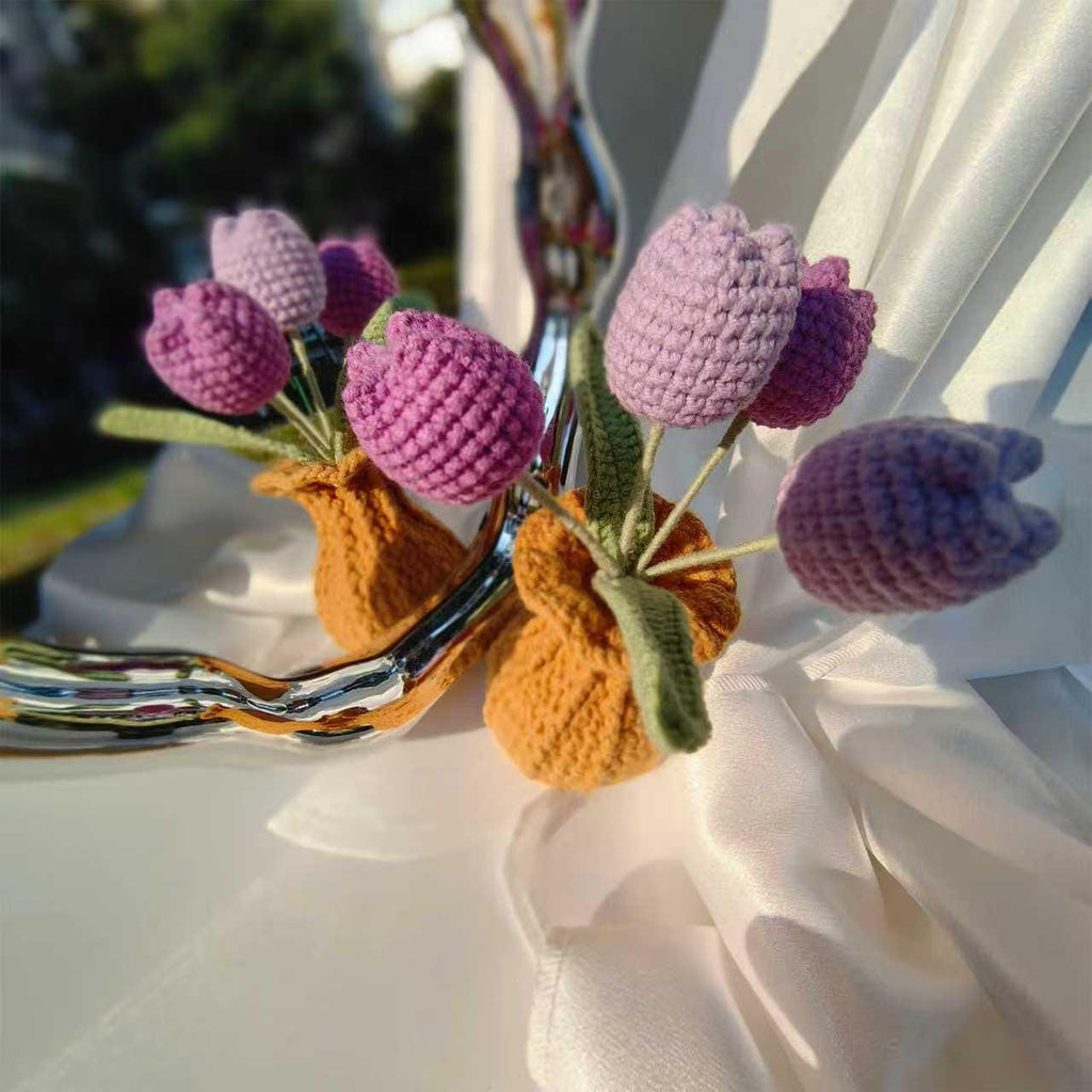 Handmade Crochet Tulip Bouquet | Amigurumi Flower Decor | Knitted Tulips|  Desk Ornament | Gift for Her