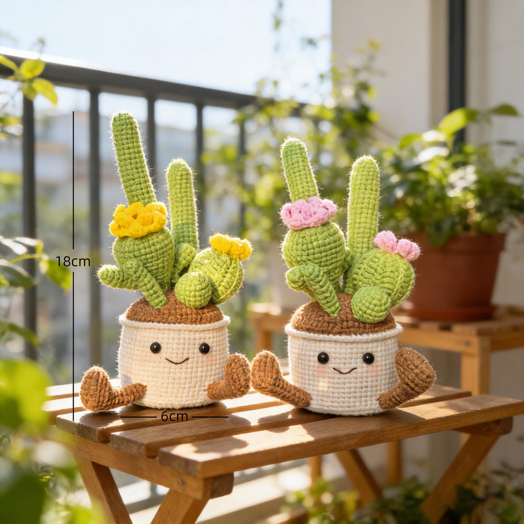 Crochet Cactus Pot| Handmade Plant Decor| Desk Decoration Gift