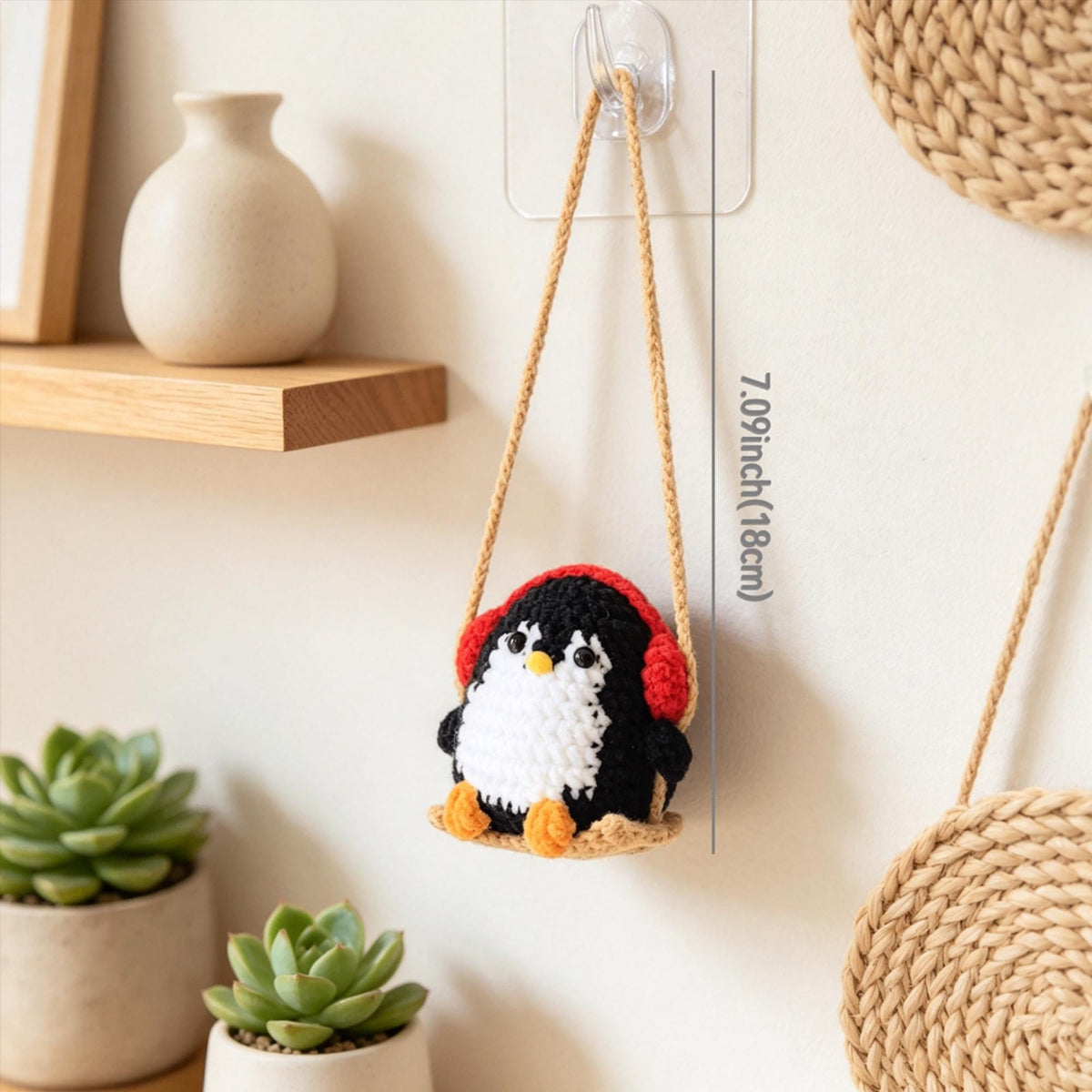 Crochet Penguin Car Hanging, Handmade Rearview Mirror Charm, Amigurumi Car Decor, bag keychain