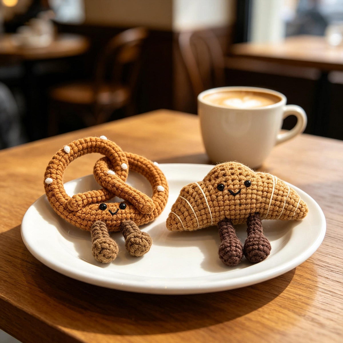 Crochet Pretzel & Croissant Plush |  Amigurumi Food Keychain | Handmade Bakery Decor | Mini Crochet Toy