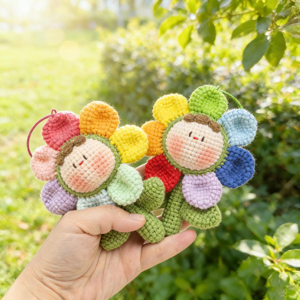 Crochet Flower Doll Keychain, Handmade Kawaii Flower Plush, Amigurumi Bag Charm,  Gift for Her