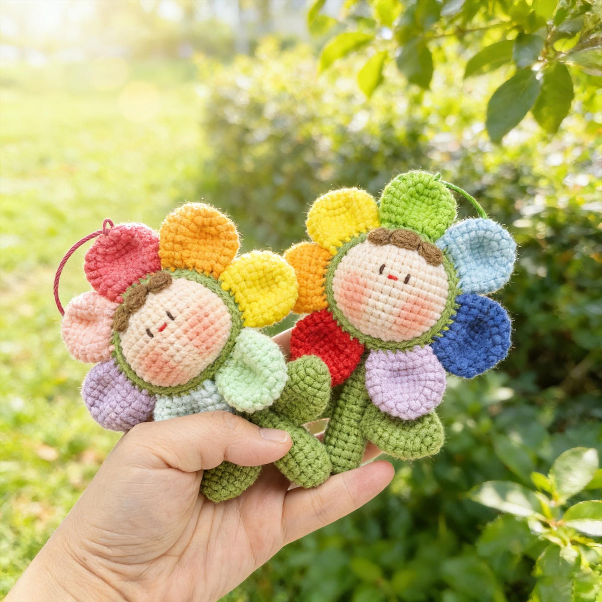 Crochet Flower Doll Keychain, Handmade Kawaii Flower Plush, Amigurumi Bag Charm,  Gift for Her