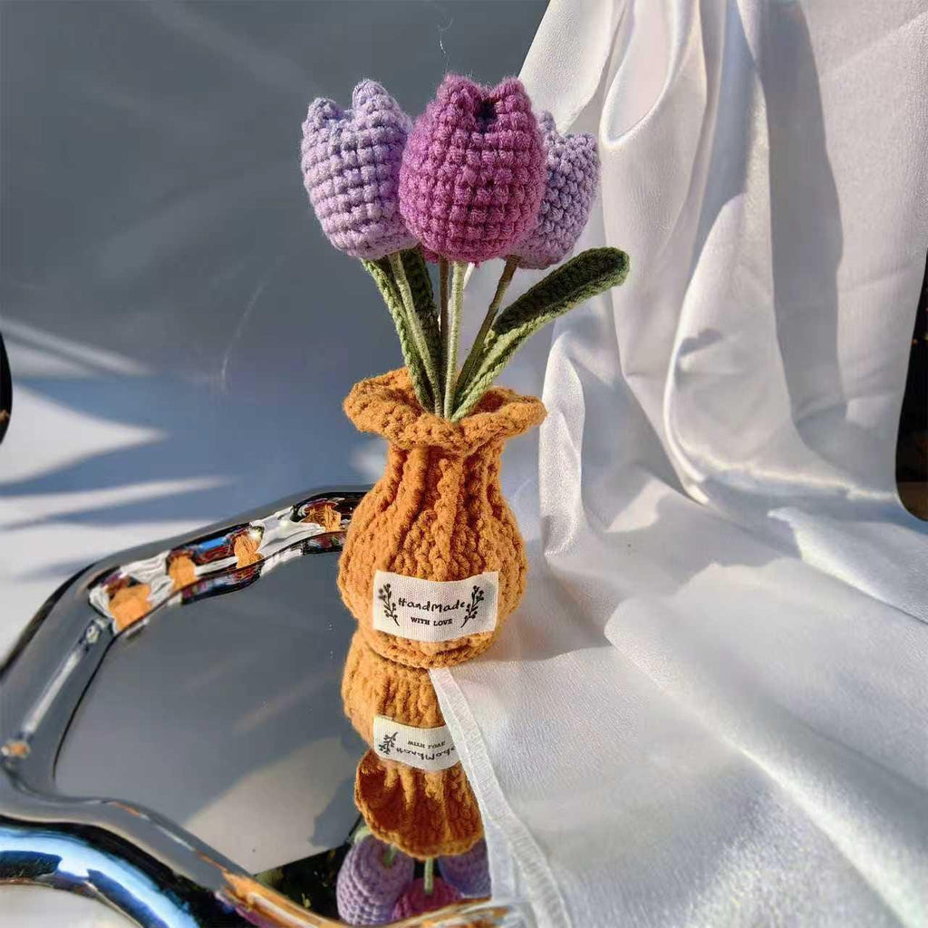 Handmade Crochet Tulip Bouquet | Amigurumi Flower Decor | Knitted Tulips|  Desk Ornament | Gift for Her