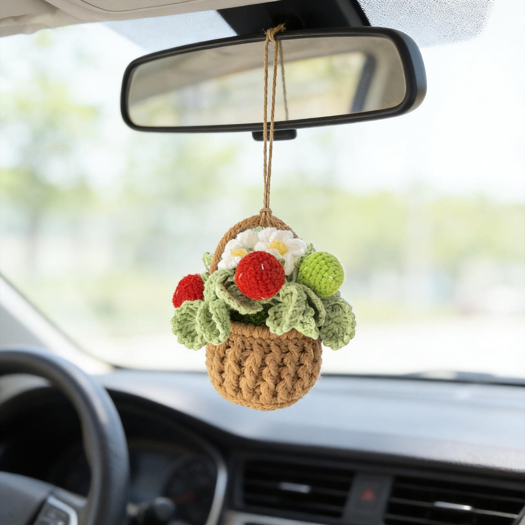 Crochet Strawberry Flower Basket | Handmade Amigurumi Decor | Kawaii Desk Decor | housewarming gift