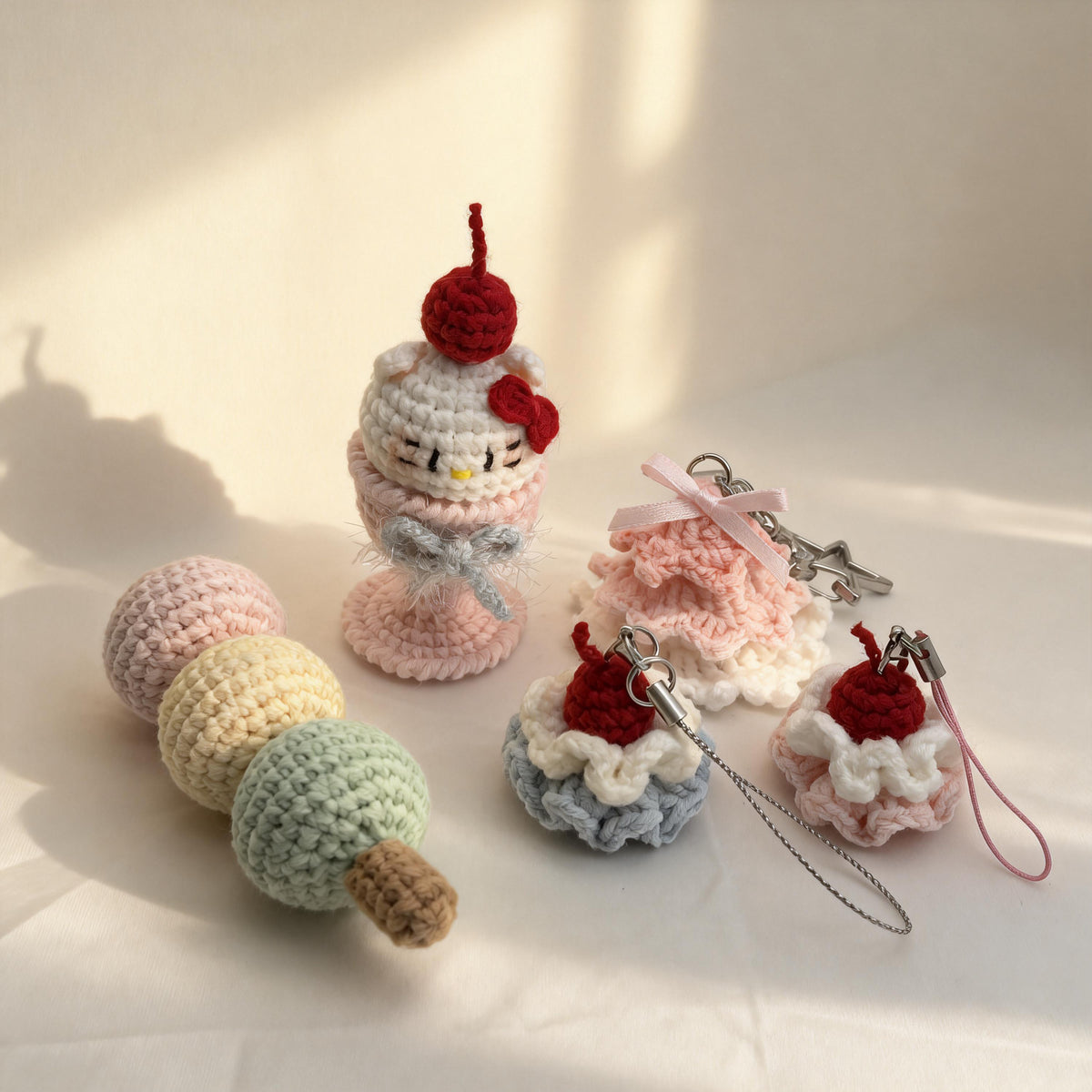 Handmade Crochet Dessert Keychain |  Ice Cream & Cake Charm | Kawaii Amigurumi Gift