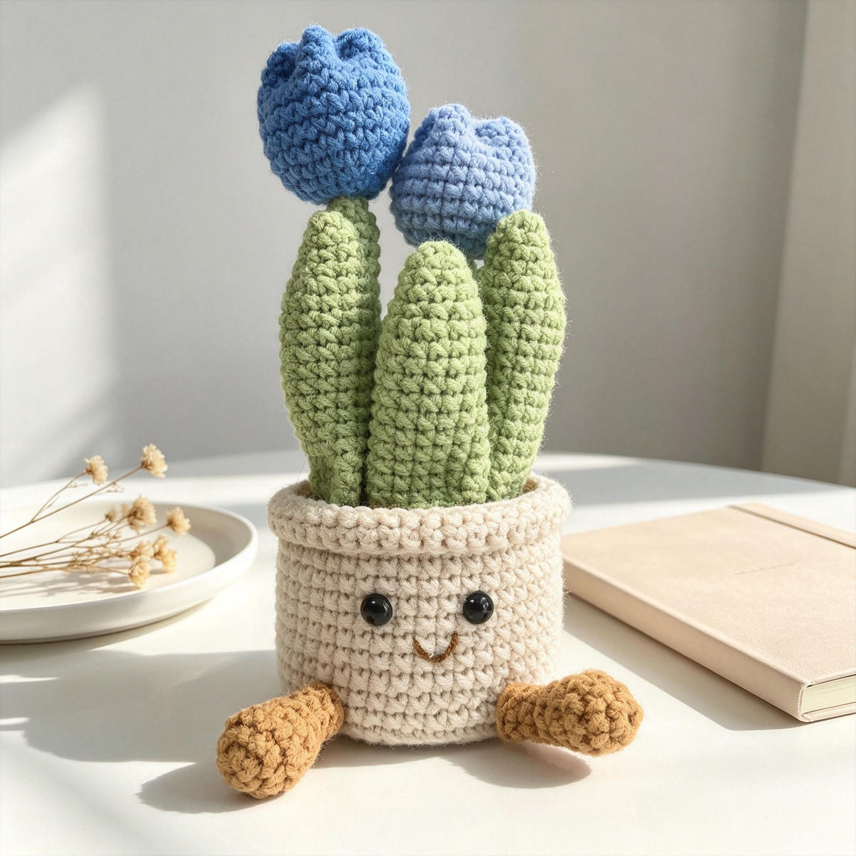 Crochet Tulip Flower Pot Handmade Potted Plant Desk Decor Gift