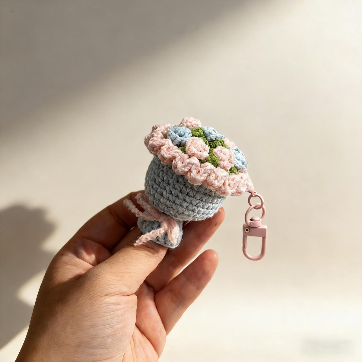 Crochet Flower Bouquet Keychain, Handmade Floral Bag Charm, Crochet Flowers, Gift for Her