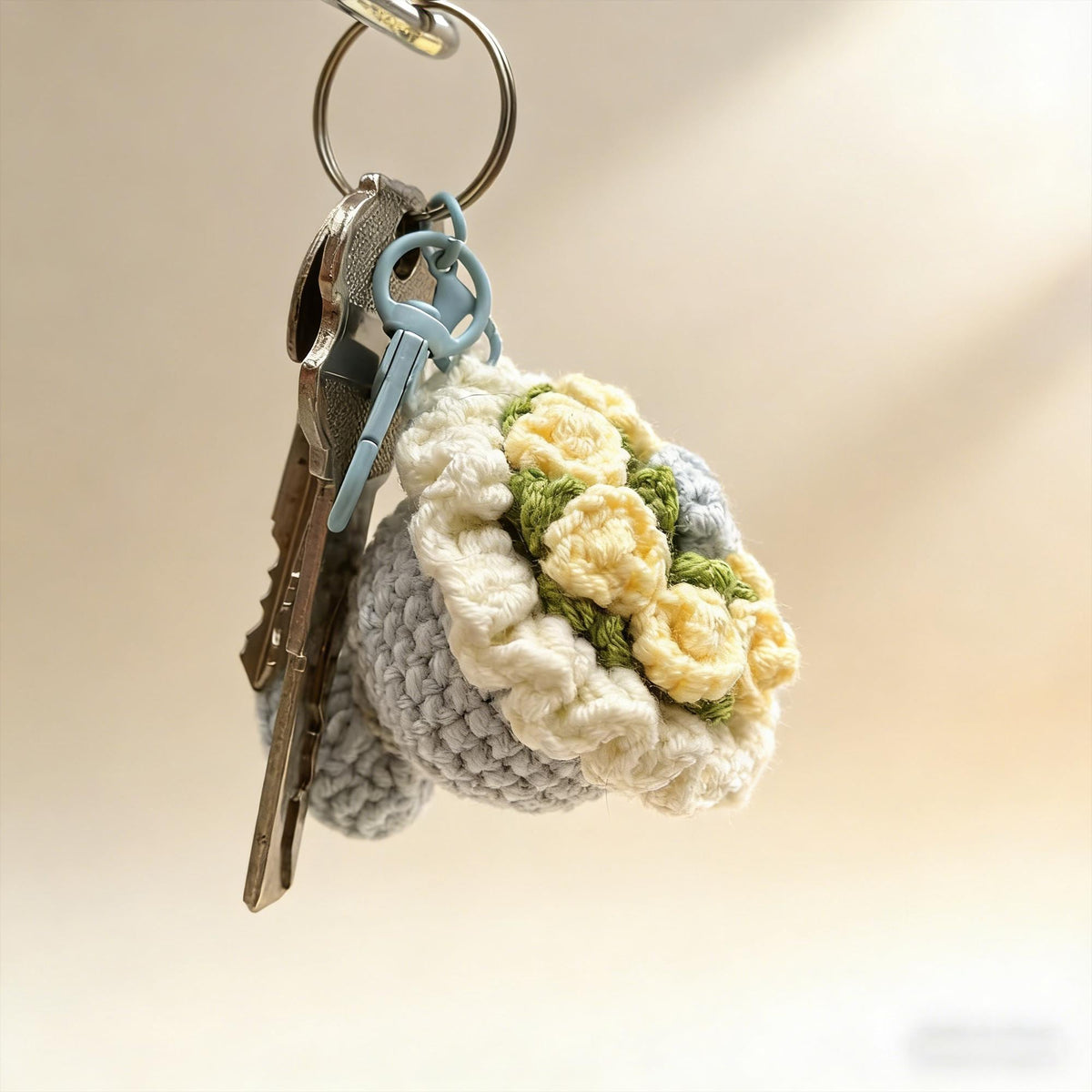 Crochet Flower Bouquet Keychain, Handmade Floral Bag Charm, Crochet Flowers, Gift for Her