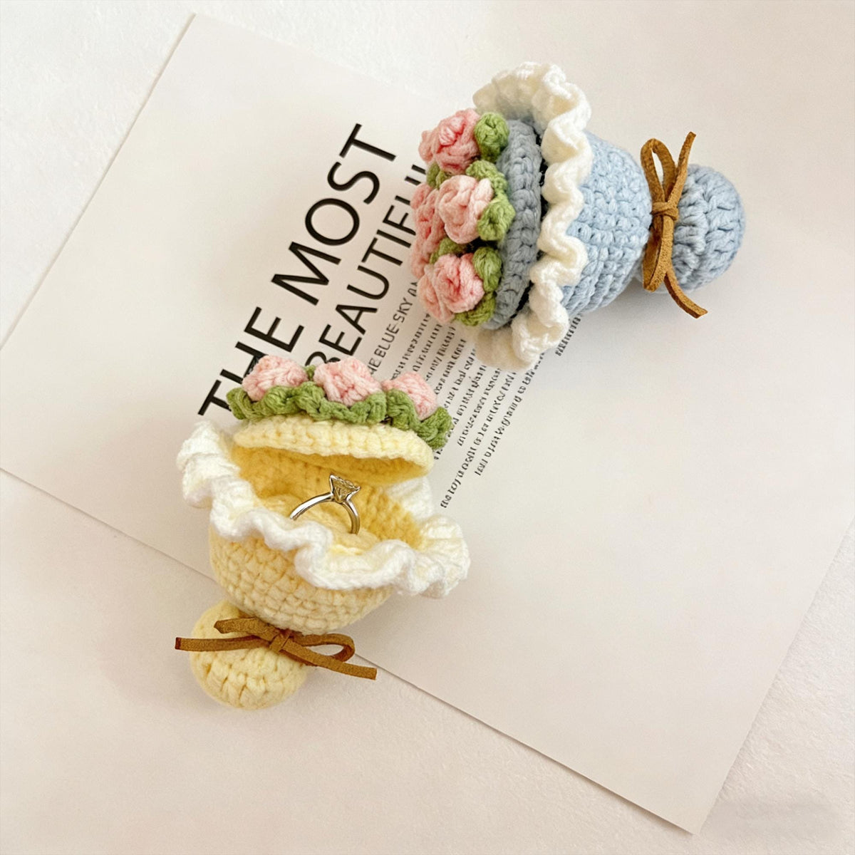Crochet Flower Ring Box, Handmade Floral Ring Holder, Engagement, Proposal, Valentine Gift