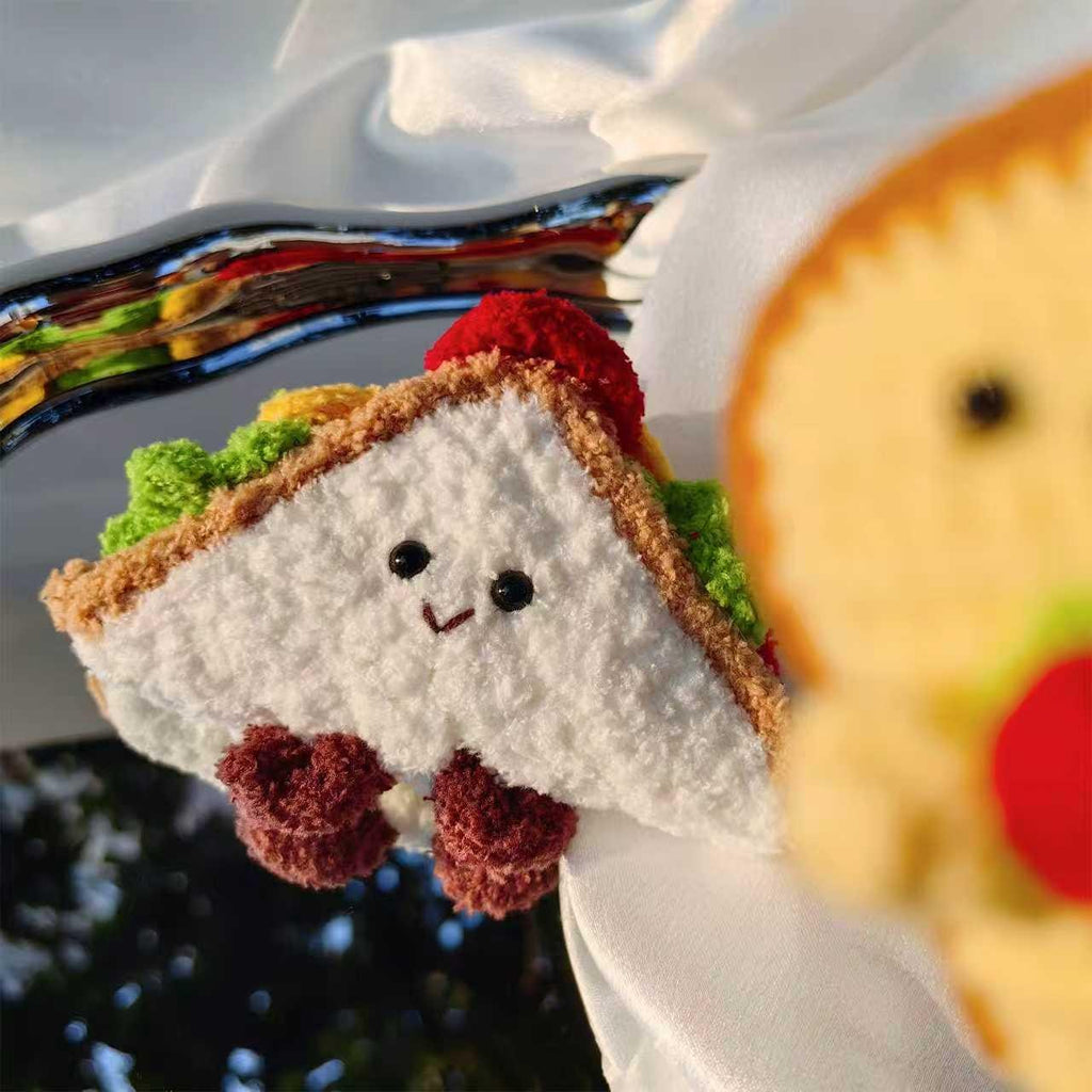 Handmade Crochet Sandwich & Toast Plush |  Food Amigurumi Decor | Kawaii Desk Ornament | Free Keychain Included