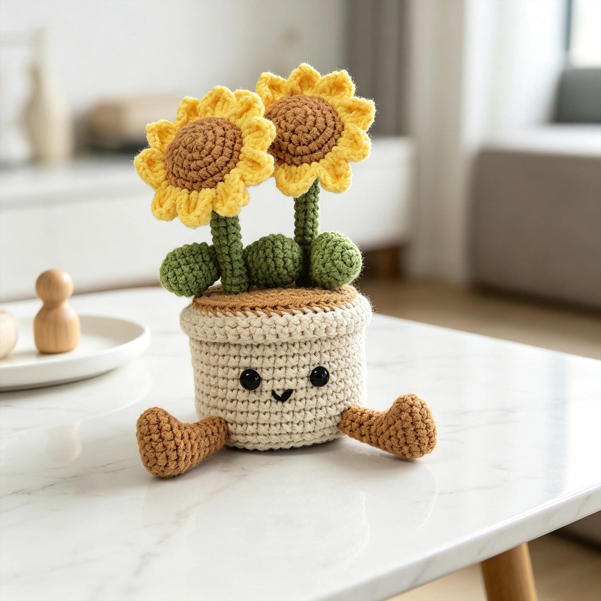 Handmade Crochet Sunflower Pot|Desk and Window Decor