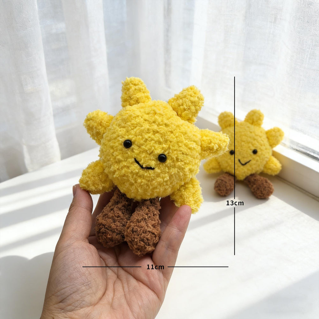 Handmade Crochet Sun Plush,  Kawaii Sunshine Amigurumi Doll, Smiling Sun Desk Decor Gift