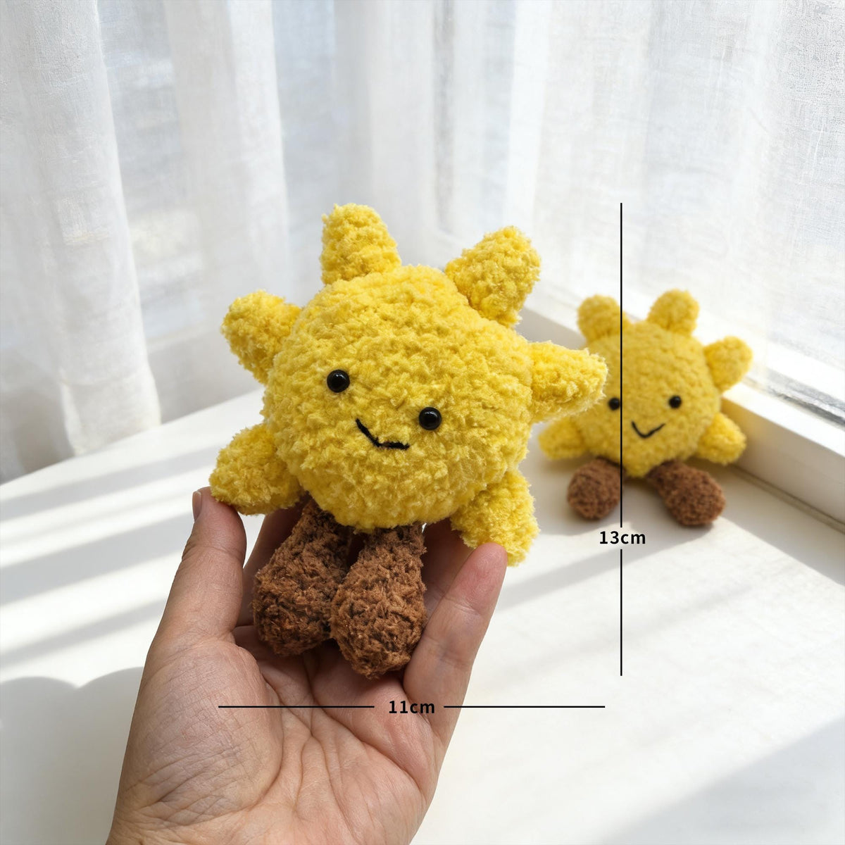 Handmade Crochet Sun Plush,  Kawaii Sunshine Amigurumi Doll, Smiling Sun Desk Decor Gift