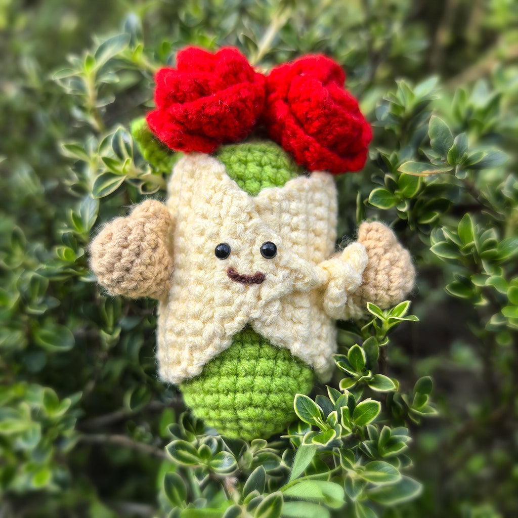 Crochet Rose Bouquet Keychain | Jellycat Style Plush Bag Charm | Gift for her|  Free Keyring
