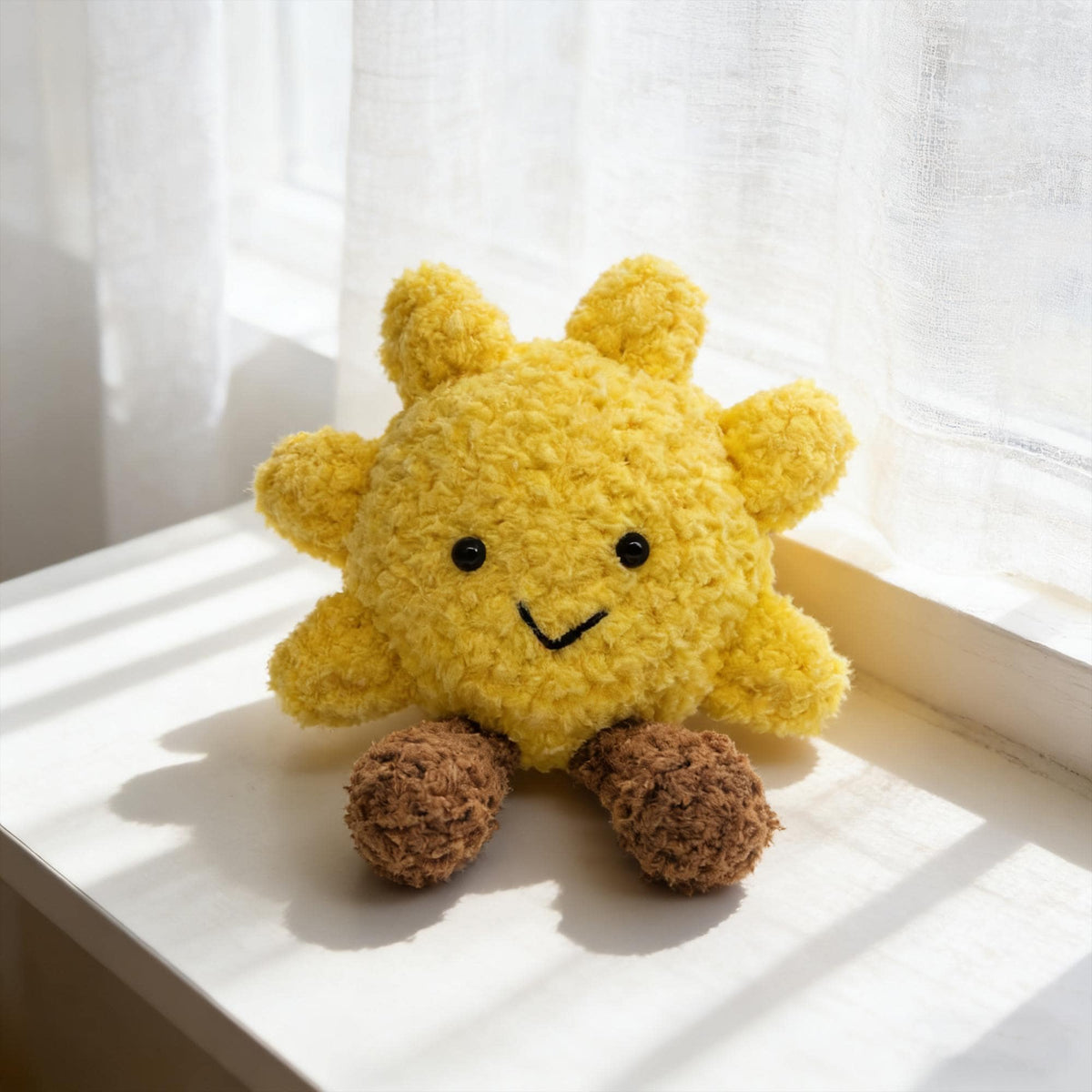 Handmade Crochet Sun Plush,  Kawaii Sunshine Amigurumi Doll, Smiling Sun Desk Decor Gift