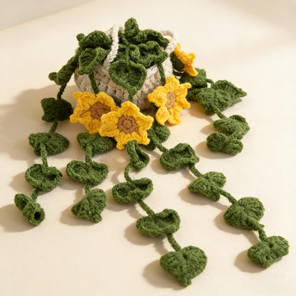 Crochet Sunflower Car Hanging Plant | Handmade Rearview Mirror Decor | Hanging Flower Basket Charm