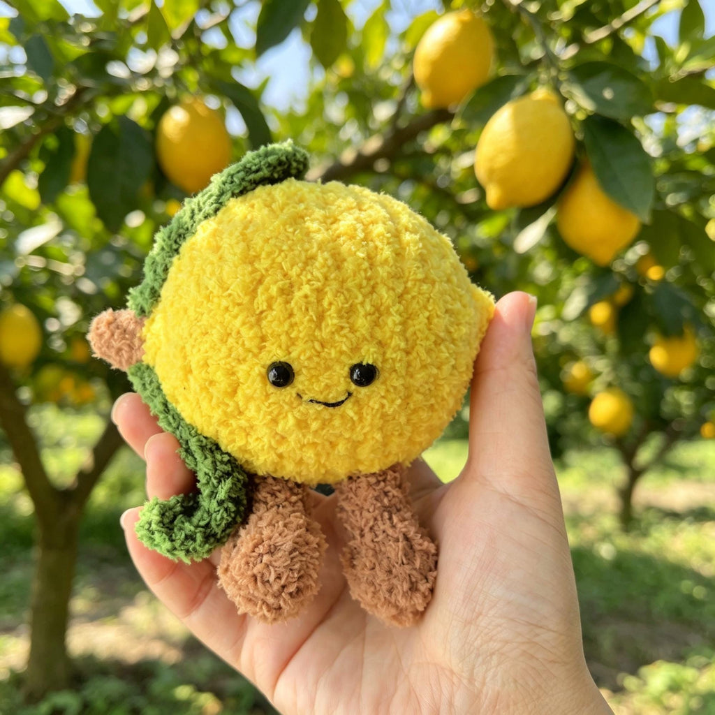 Handmade Crochet Strawberry & Lemon Plush, Amigurumi Fruit Decor, Desk Ornament