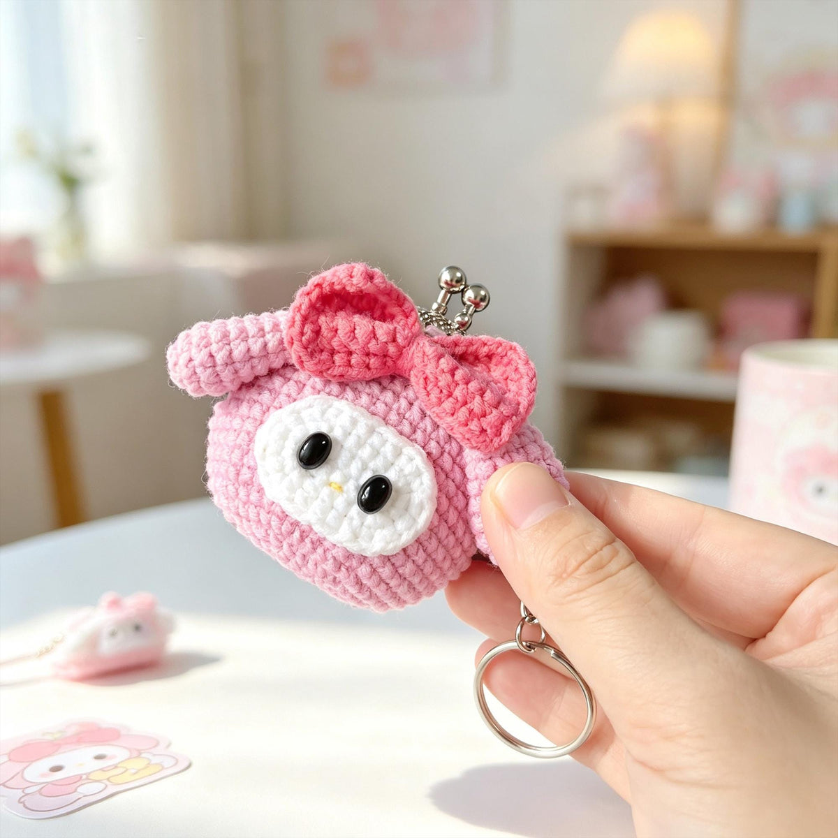 Mini Crochet Coin Purse Keychain, Handmade Kawaii Kiss Lock Pouch, Bag Charm
