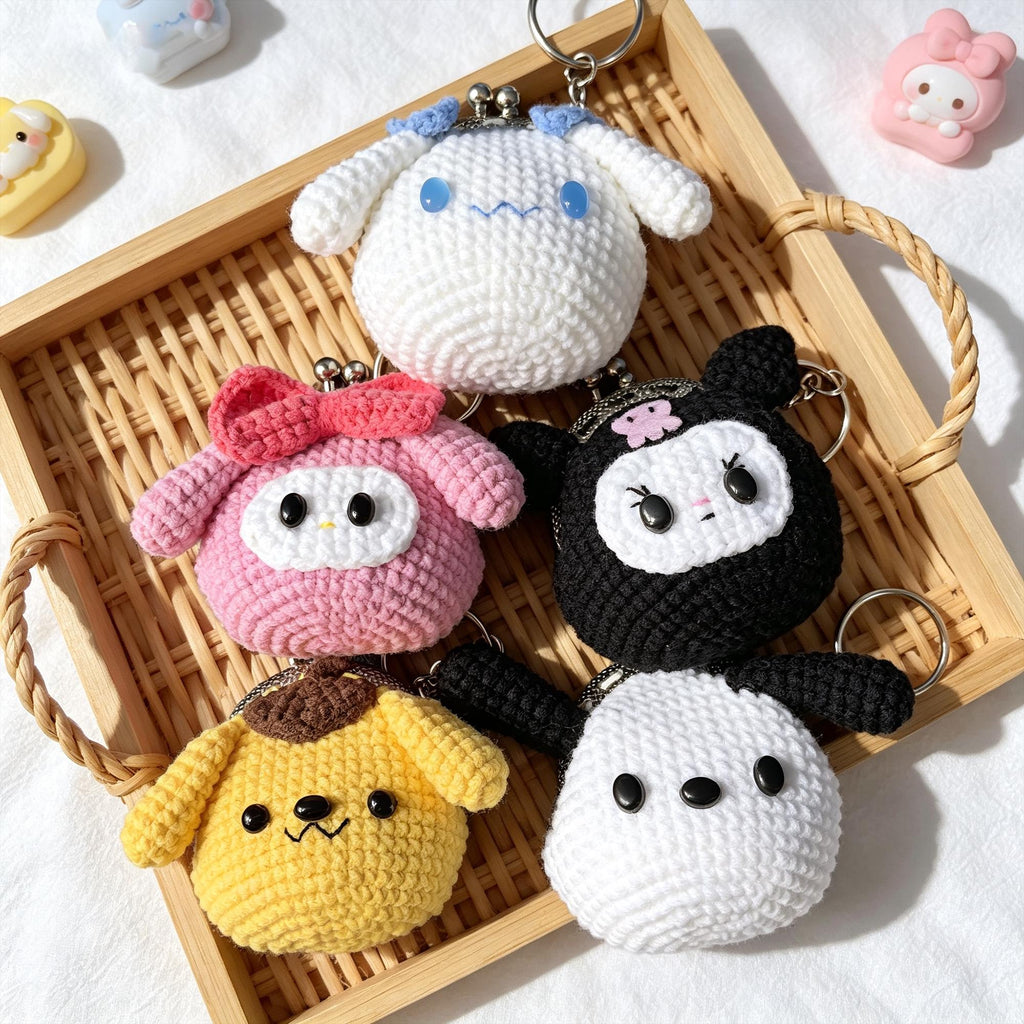 Mini Crochet Coin Purse Keychain, Handmade Kawaii Kiss Lock Pouch, Bag Charm