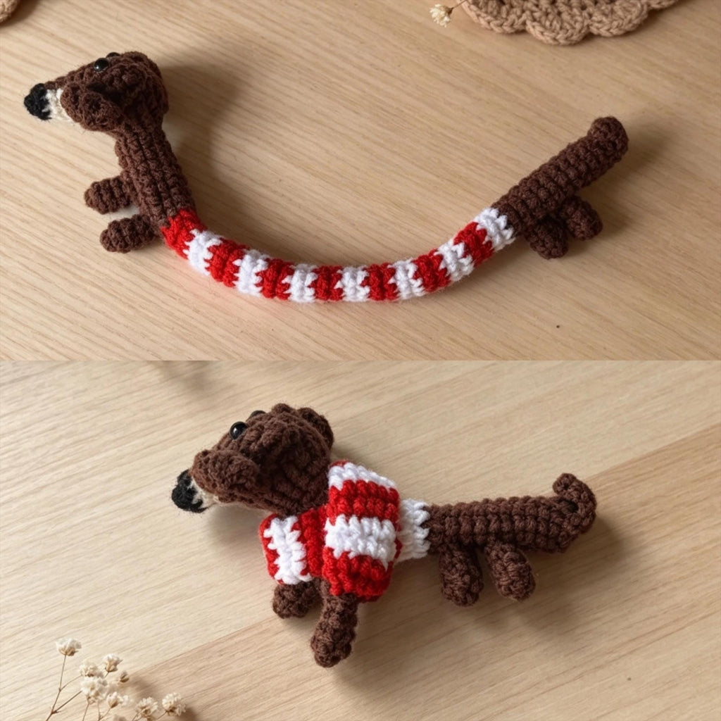 Crochet Sausage Dog Keychain, Handmade Amigurumi Dog Doll, Mini Animal Gift