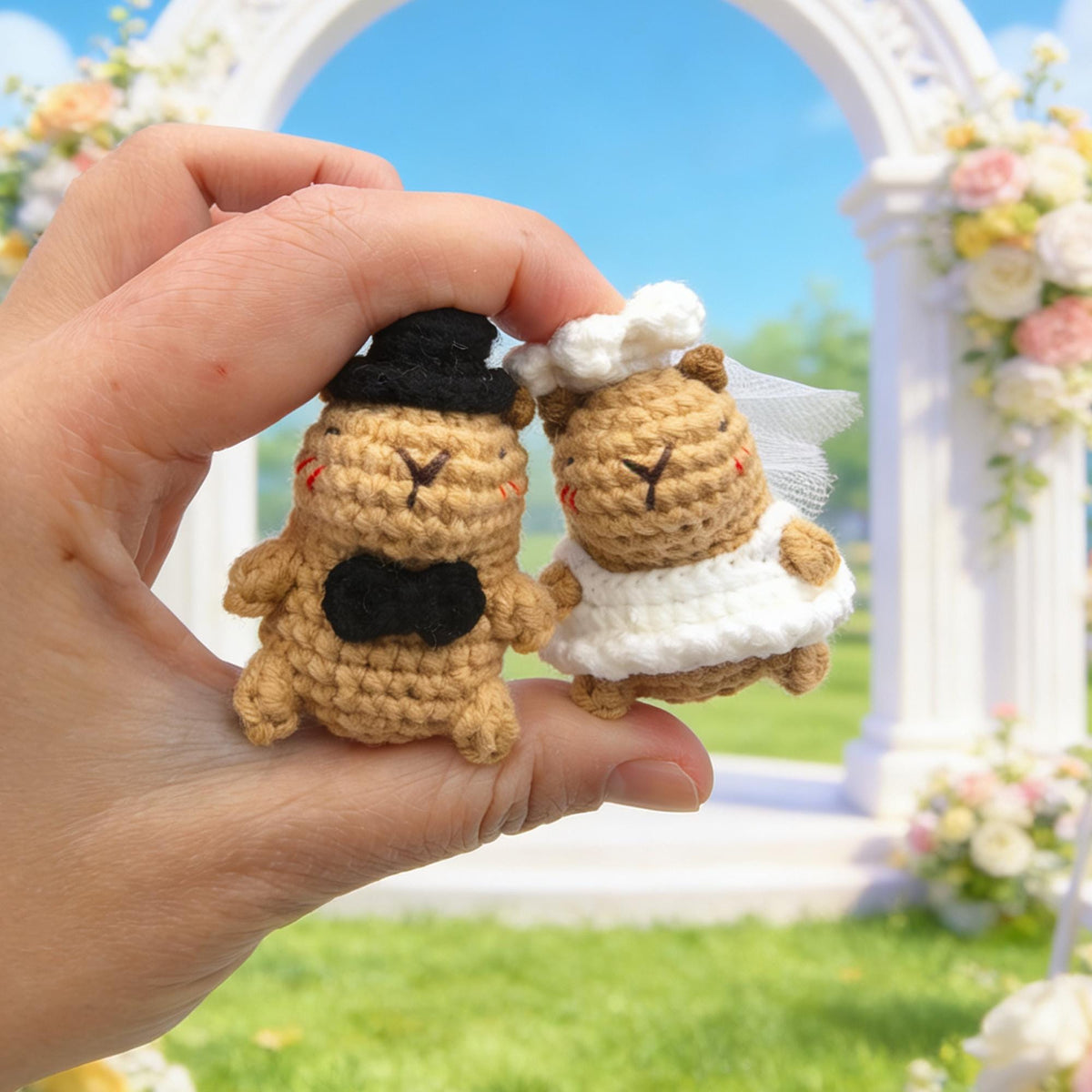 Crochet Wedding Couple capybara|Handmade Amigurumi Bride and Groom