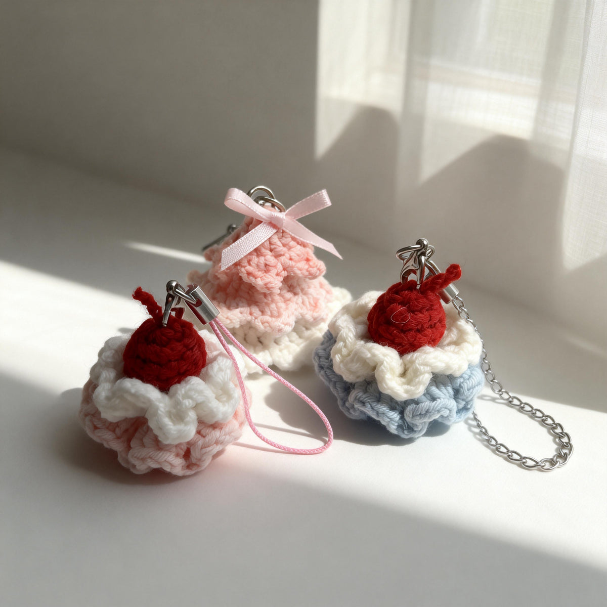 Handmade Crochet Dessert Keychain |  Ice Cream & Cake Charm | Kawaii Amigurumi Gift