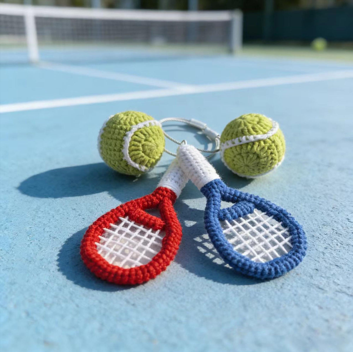 Crochet Tennis Keychain, Handmade Tennis Racket Bag Charm, Amigurumi Sport Keyring