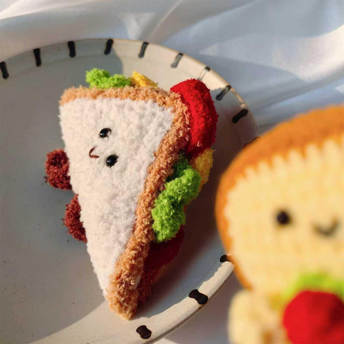 Handmade Crochet Sandwich & Toast Plush |  Food Amigurumi Decor | Kawaii Desk Ornament | Free Keychain Included