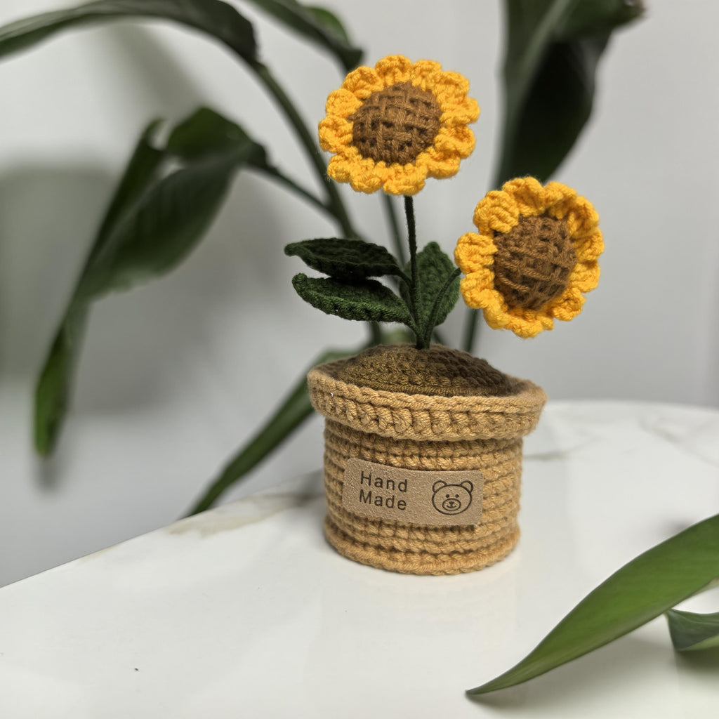 Handmade Crochet Flower Pot | Mini Potted Sunflower Tulip Decor | Amigurumi Plant Gift Home Decor