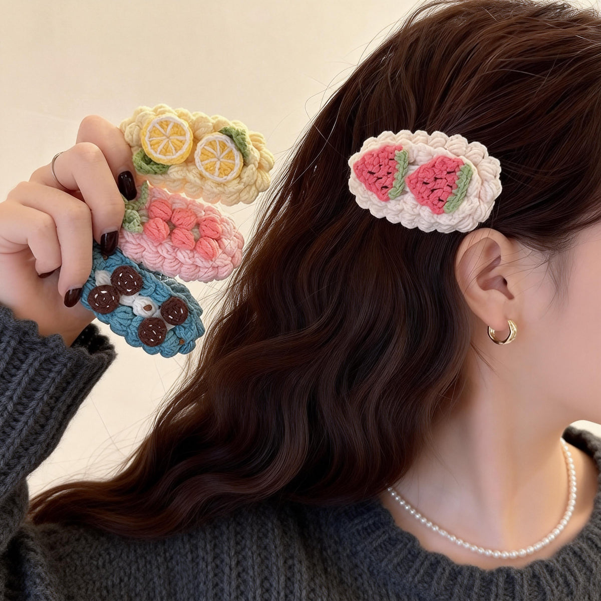 Handmade Crochet Hair Clips, Dessert Style Hair Barrette, Kawaii Accessories, Gift for Girls