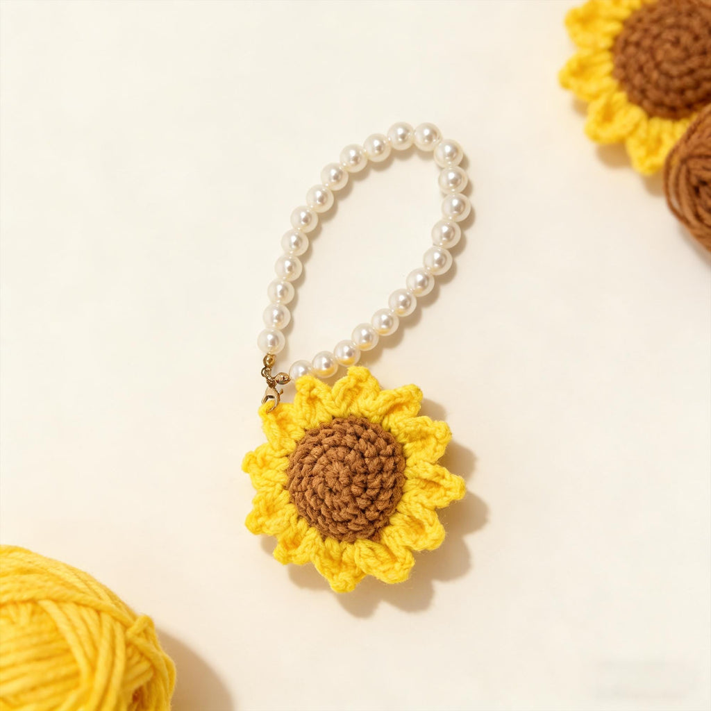 Handmade Crochet Sunflower Bag Charm, Sunflower Keychain, Amigurumi Flower Pendant, Gift for Her