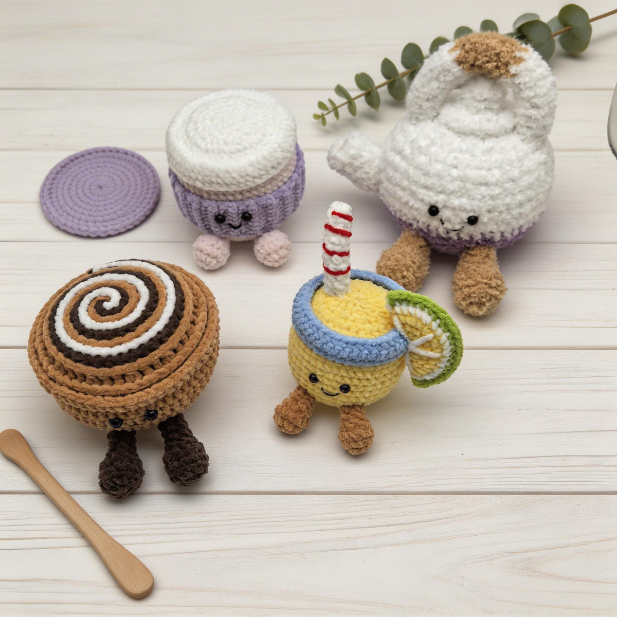 Crochet Jellycat inspired Plush, Handmade Amigurumi Teapot and Dessert Dolls,  Desk Decor Gift