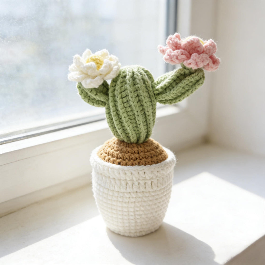Handmade Crochet Cactus in Pot,  Amigurumi Plant Gift, Desk Decor, Small Gift