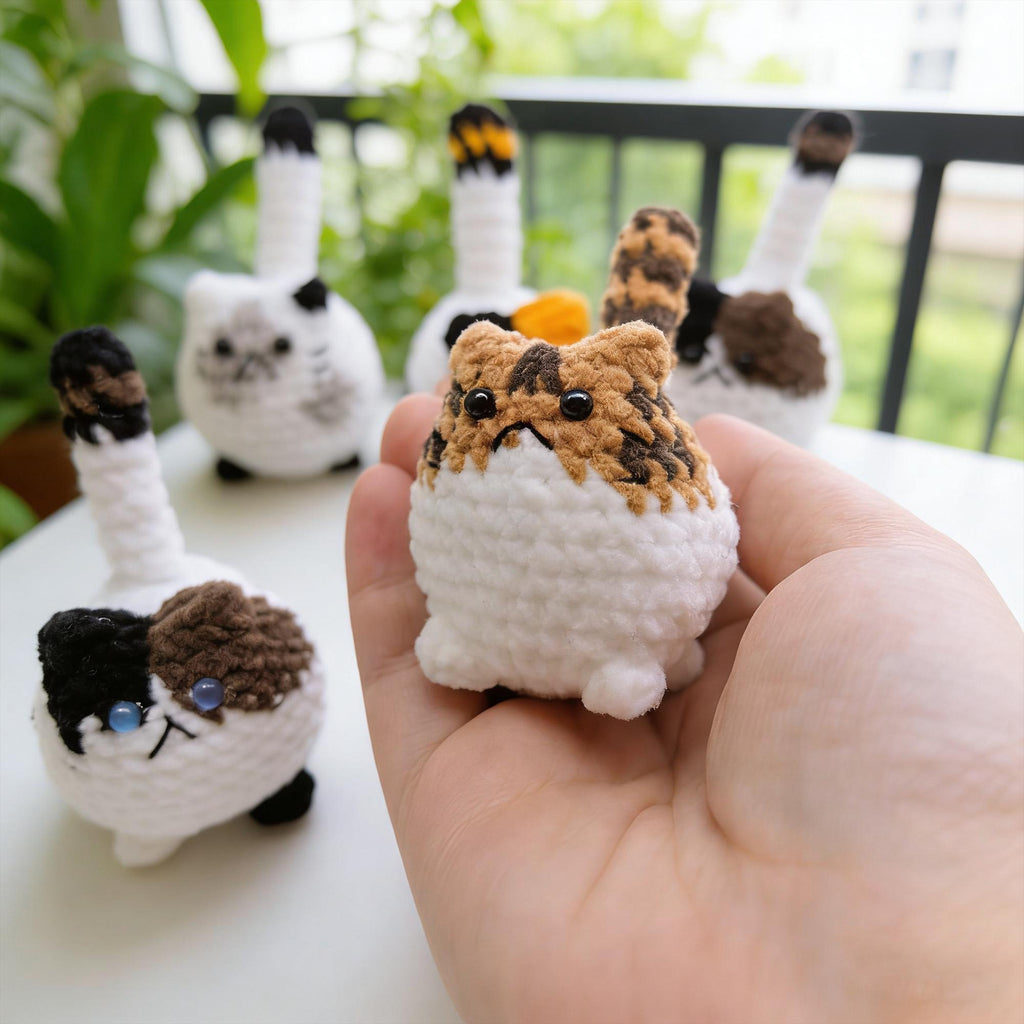 Crochet Mini Cat Plush Key Chain, Handmade Amigurumi Kitty (5cm), Gift for Cat Lovers