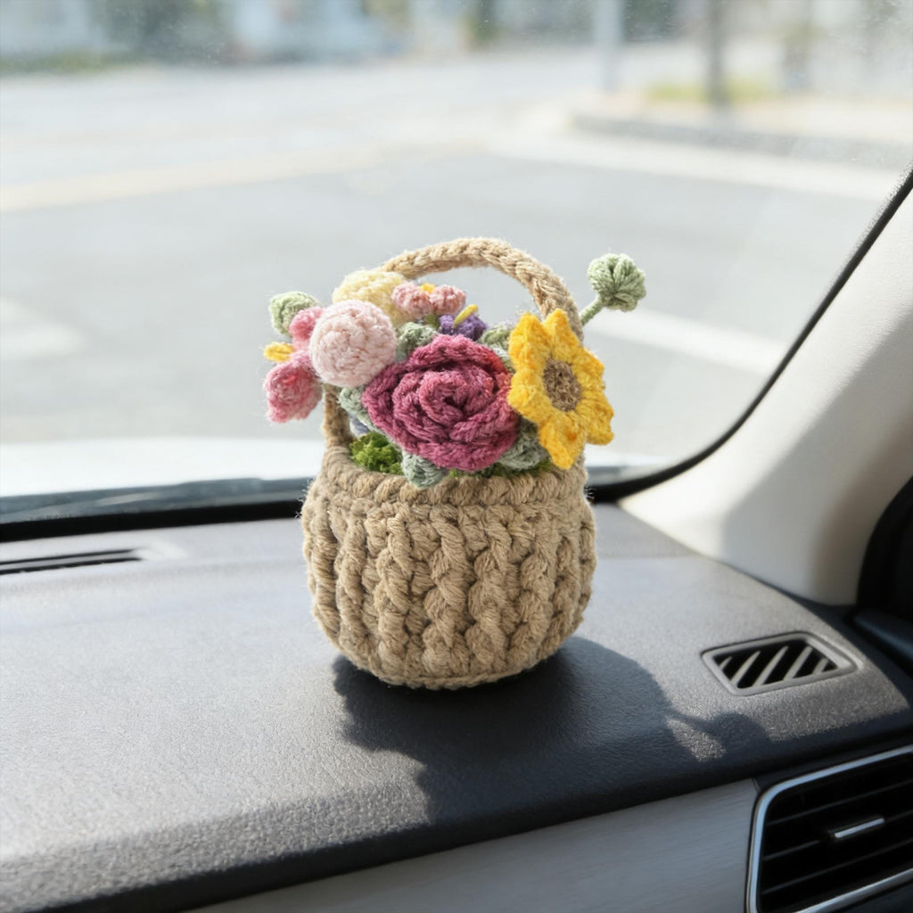 Handmade Crochet Flower Basket | Mini Bouquet Decor |  Floral Arrangement | Desk Decor | Gift for Her