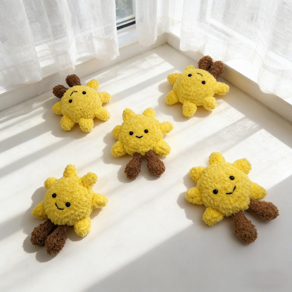 Handmade Crochet Sun Plush,  Kawaii Sunshine Amigurumi Doll, Smiling Sun Desk Decor Gift