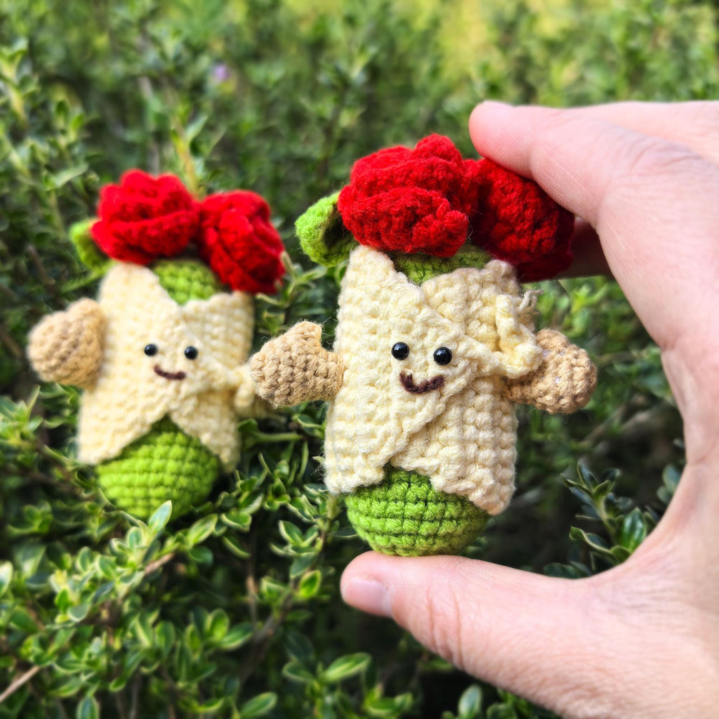 Crochet Rose Bouquet Keychain | Jellycat Style Plush Bag Charm | Gift for her|  Free Keyring