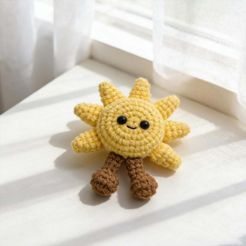 Handmade Crochet Sun Plush,  Kawaii Sunshine Amigurumi Doll, Smiling Sun Desk Decor Gift