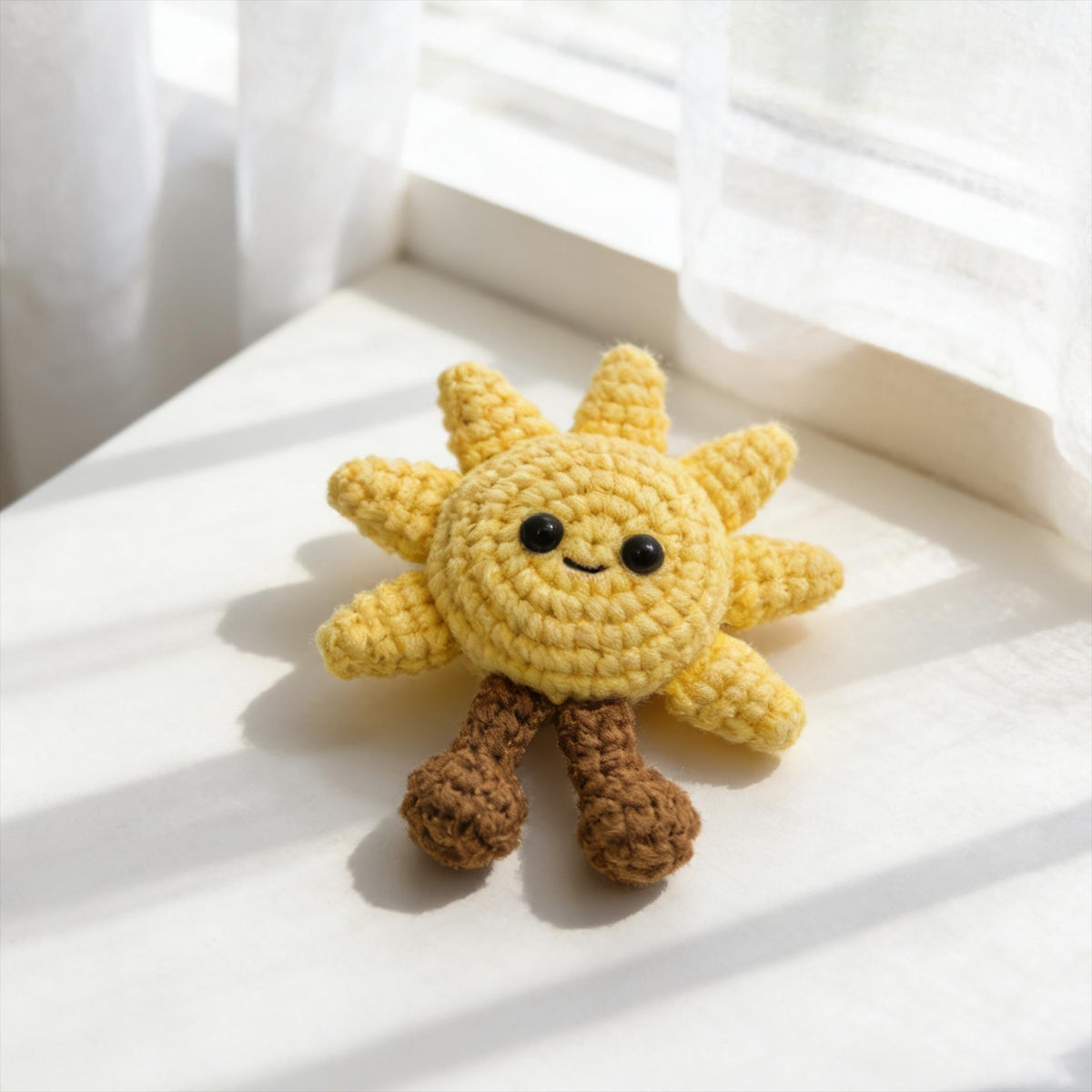 Handmade Crochet Sun Plush,  Kawaii Sunshine Amigurumi Doll, Smiling Sun Desk Decor Gift
