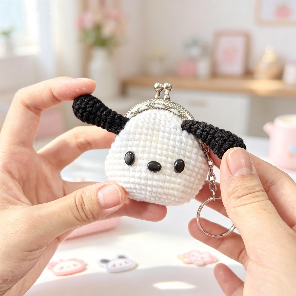 Mini Crochet Coin Purse Keychain, Handmade Kawaii Kiss Lock Pouch, Bag Charm