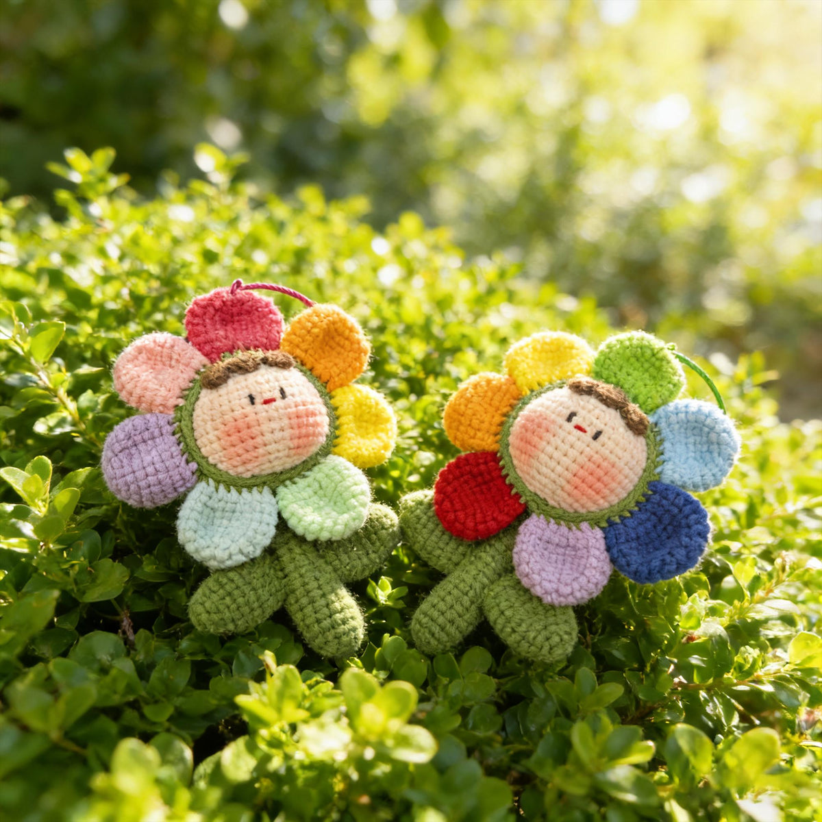 Crochet Flower Doll Keychain, Handmade Kawaii Flower Plush, Amigurumi Bag Charm,  Gift for Her