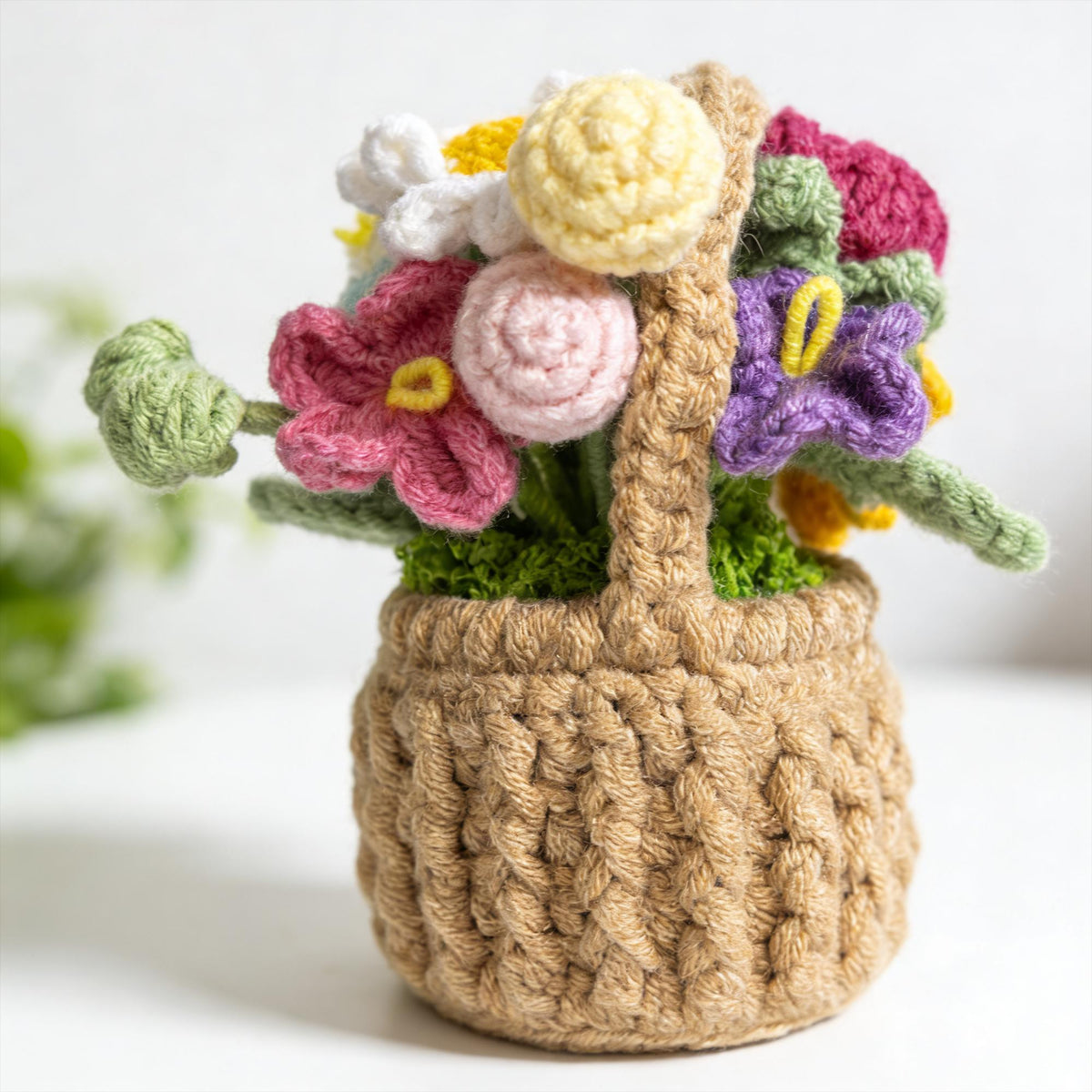 Handmade Crochet Flower Basket | Mini Bouquet Decor |  Floral Arrangement | Desk Decor | Gift for Her
