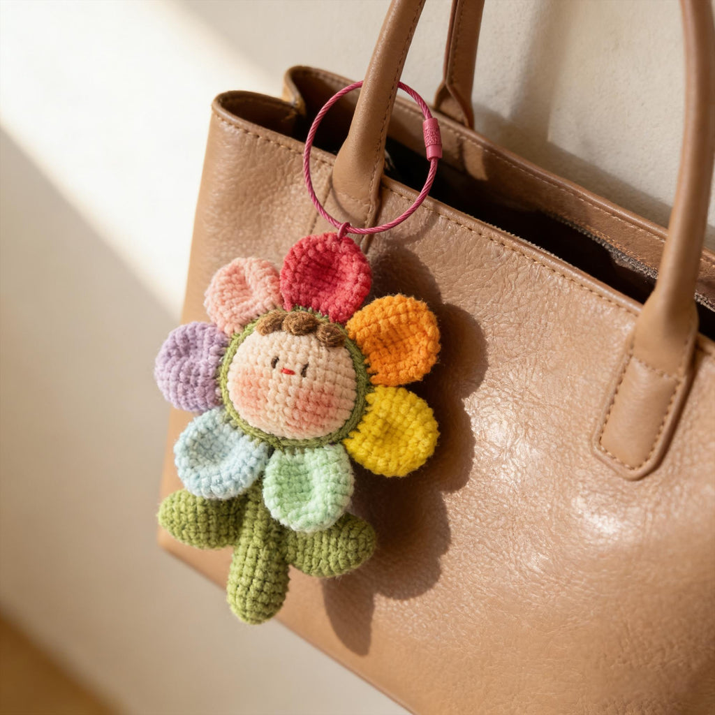 Crochet Flower Doll Keychain, Handmade Kawaii Flower Plush, Amigurumi Bag Charm,  Gift for Her
