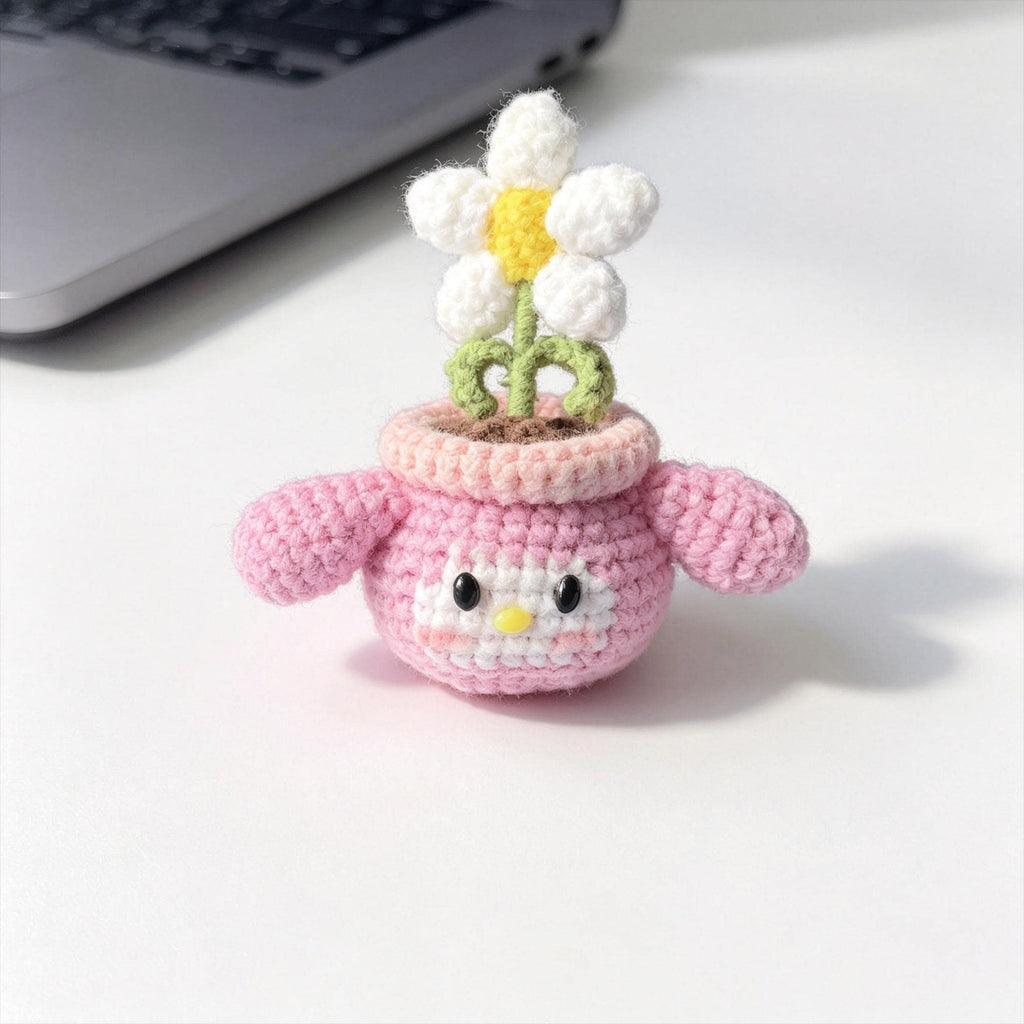 Crochet Car Dashboard Decor, Handmade Kawaii Animal Plant Plush, Desk Decor Gift