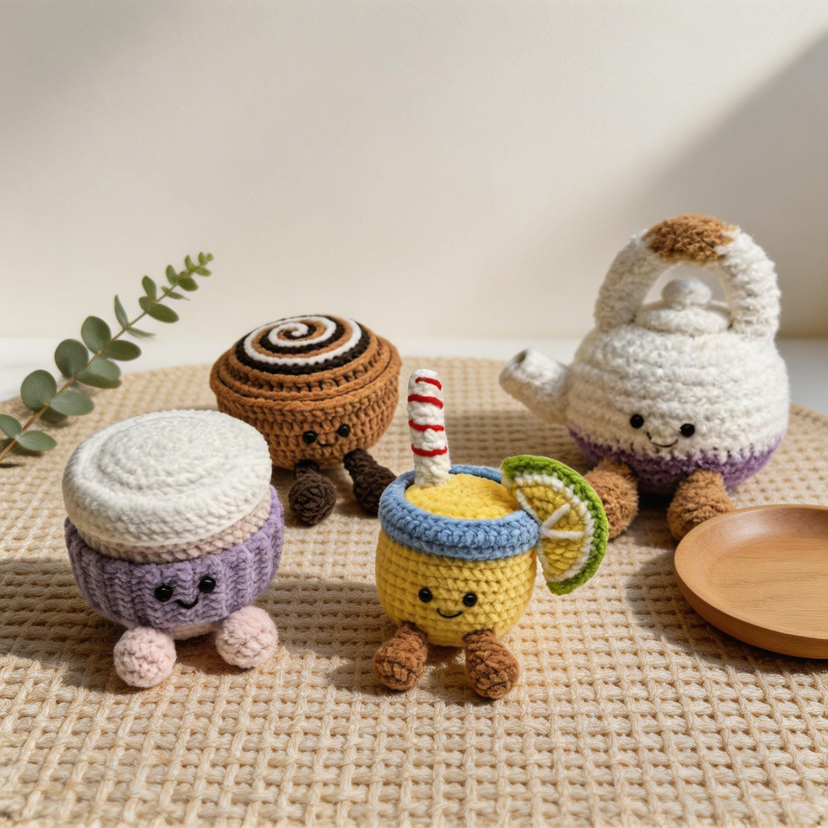 Crochet Jellycat inspired Plush, Handmade Amigurumi Teapot and Dessert Dolls,  Desk Decor Gift