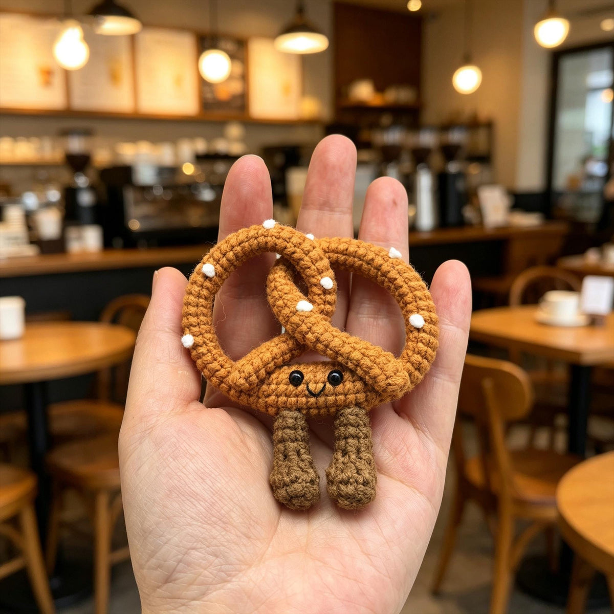 Crochet Pretzel & Croissant Plush |  Amigurumi Food Keychain | Handmade Bakery Decor | Mini Crochet Toy