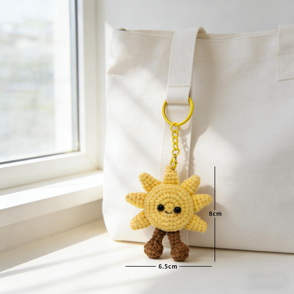 Handmade Crochet Sun Plush,  Kawaii Sunshine Amigurumi Doll, Smiling Sun Desk Decor Gift